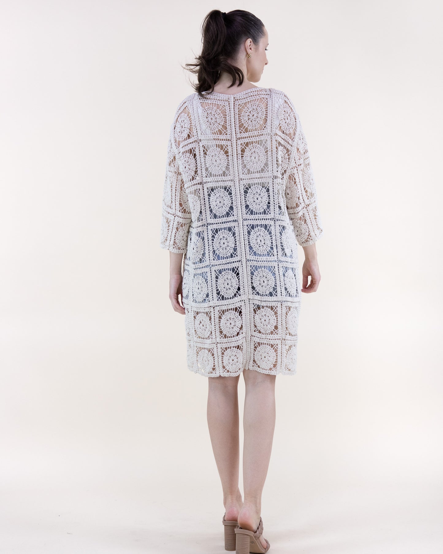 Cotton Medalion Squares Crochet Front Tie Cardigan