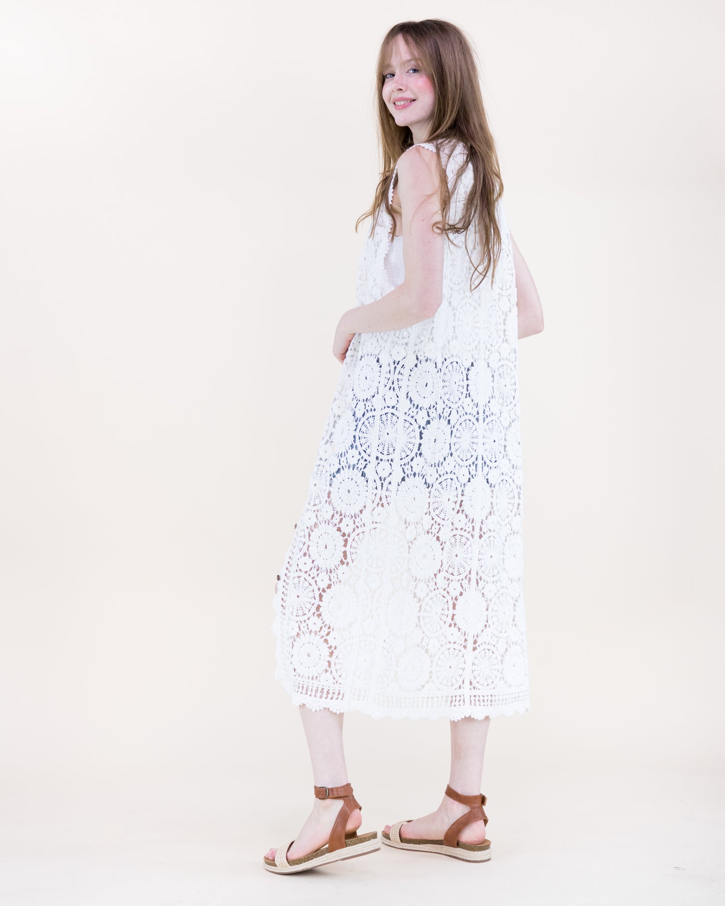 Cotton Bohemian Doily Crochet Button Front Long Vest