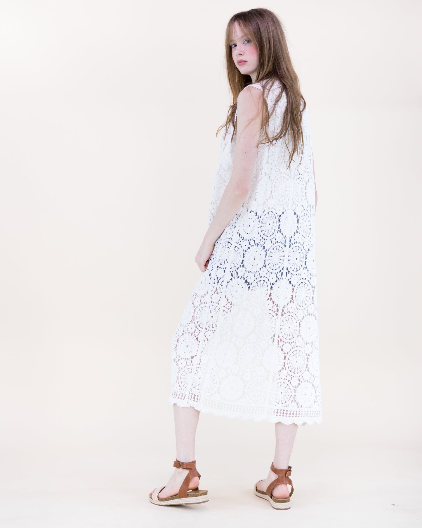 Cotton Bohemian Doily Crochet Button Front Long Vest