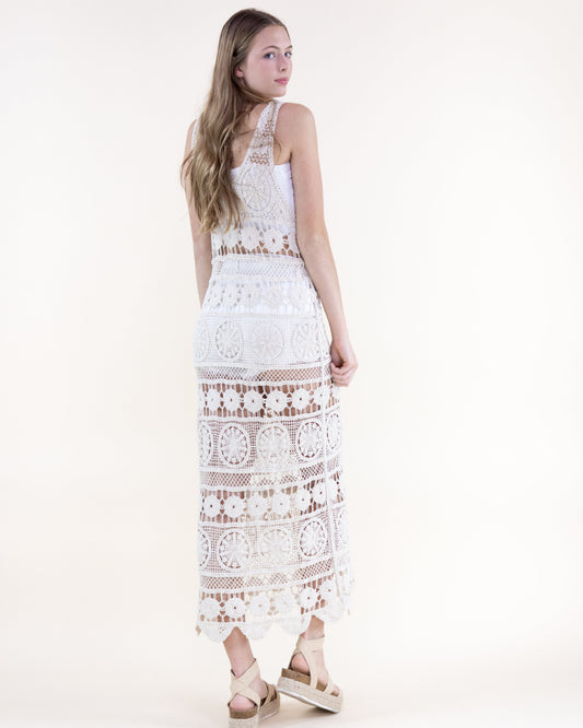 Cotton Bohemian Medalion Stripes Crochet Maxi Dress