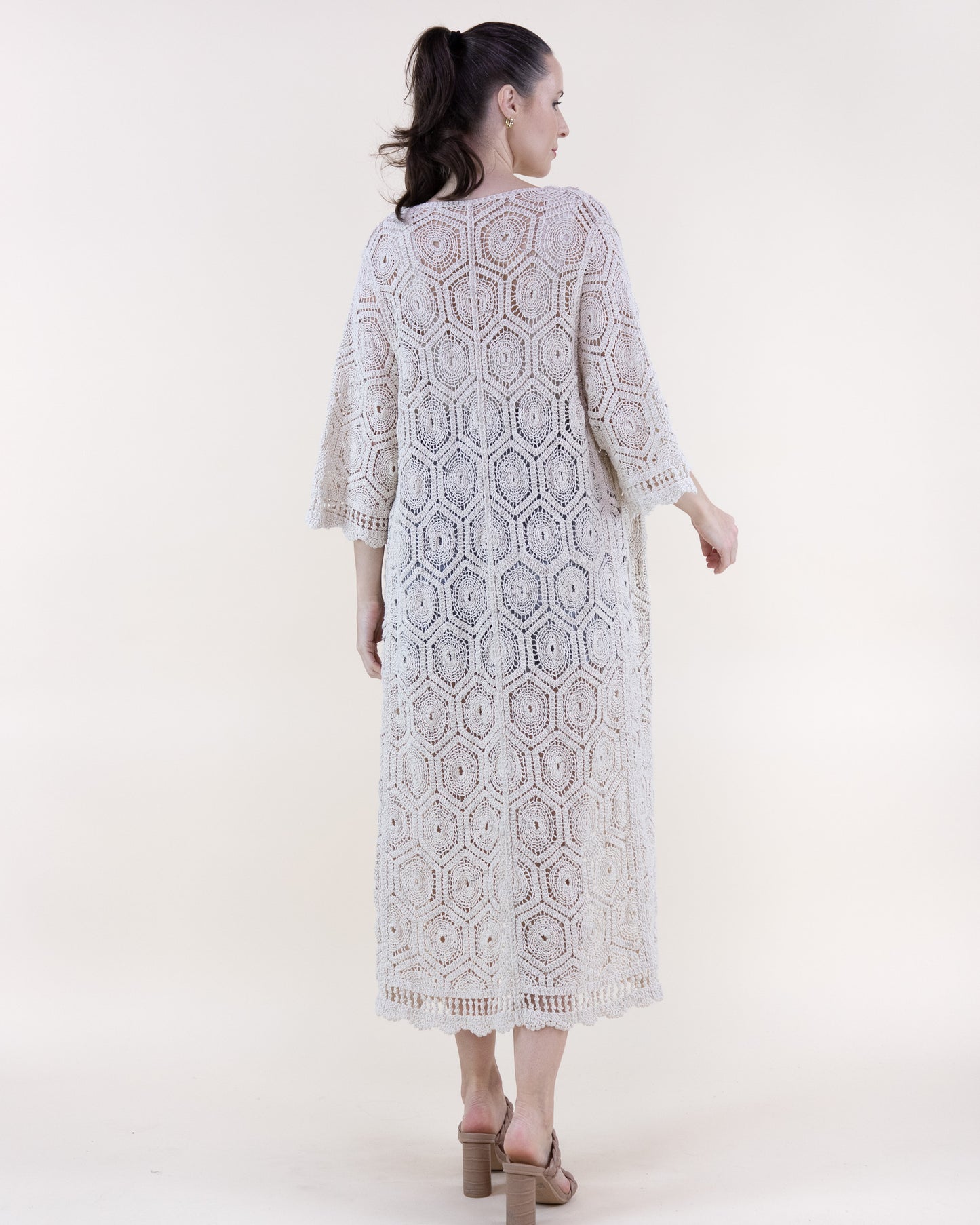 Cotton Hexie Sunburst Crochet Button Front Maxi Robe