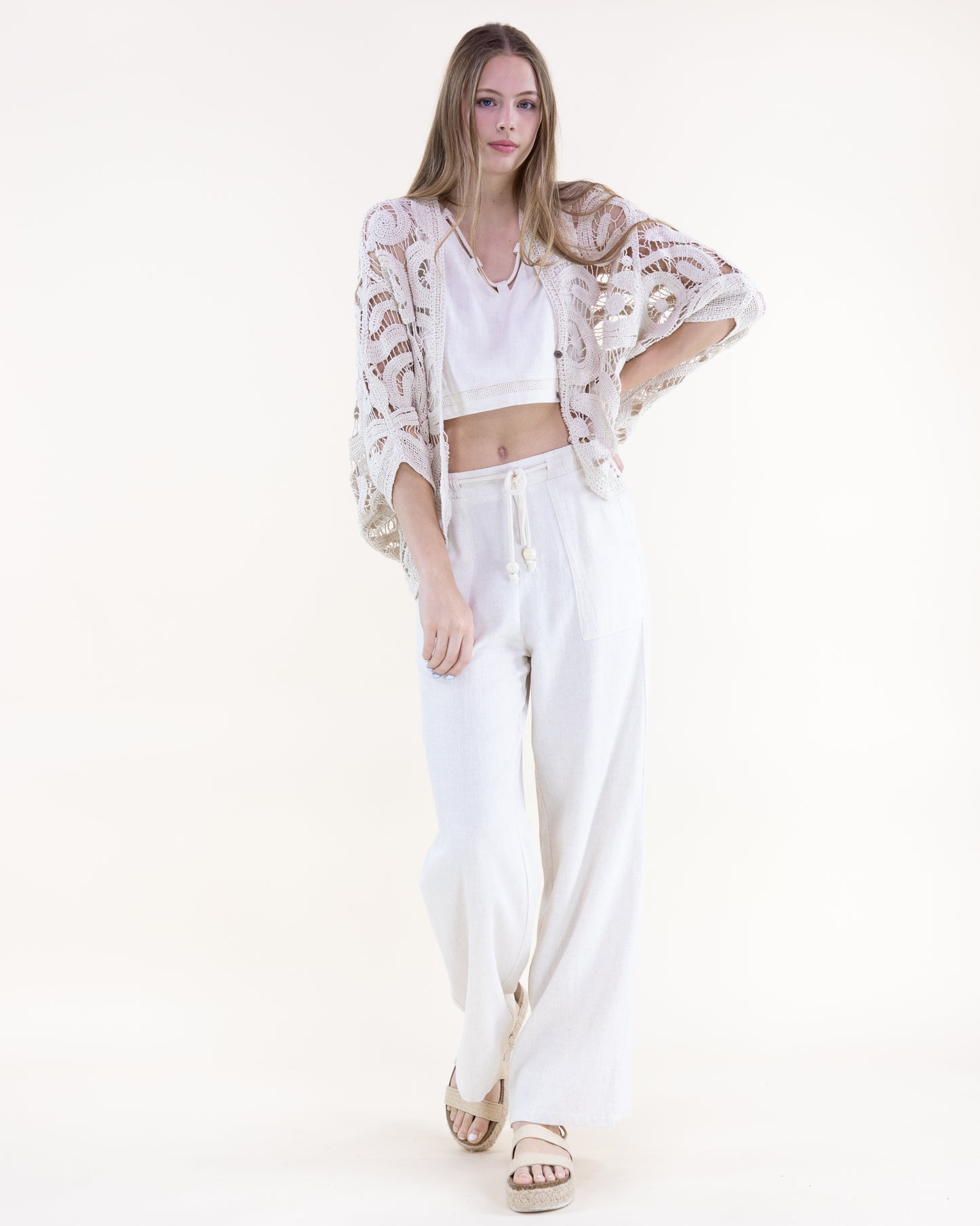 Cotton Swirl Crochet Open Stitch Bat Wing Cardigan