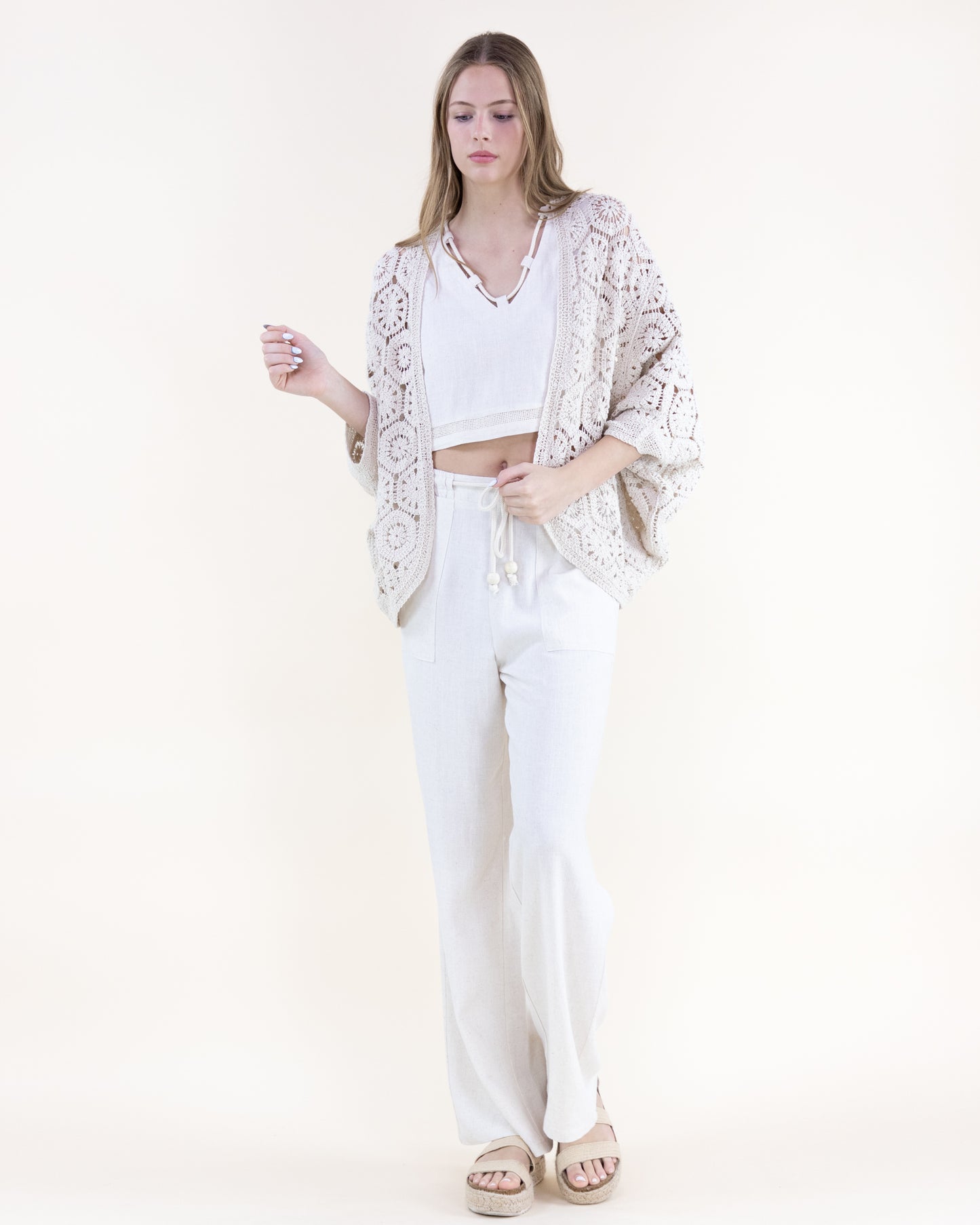 Coastal Linen Rope Belt Wide Legged Pants