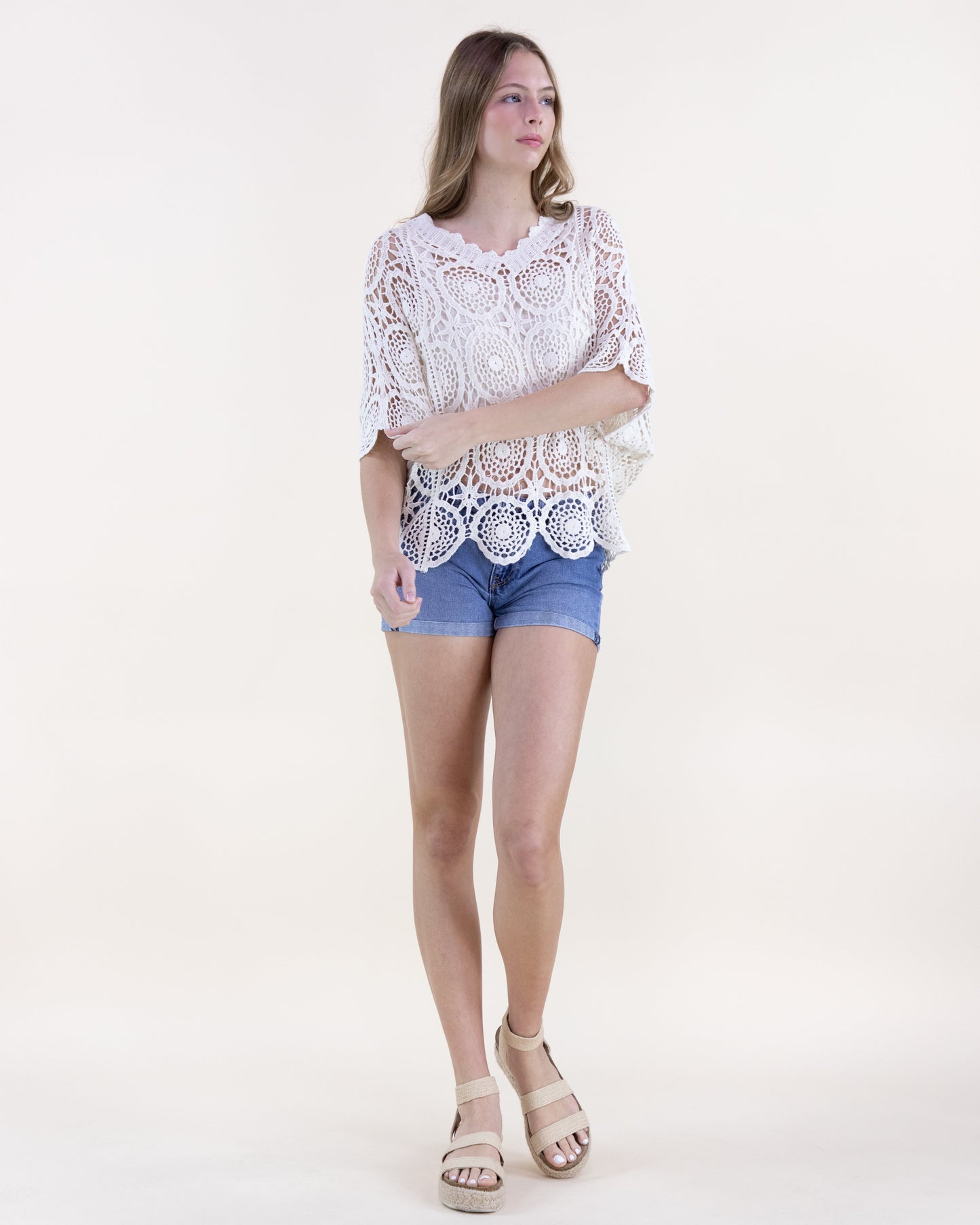 Dhalia Star Scalloped Hem Crochet Lace Top