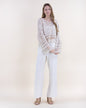 Floral Hexagons Button Front Scalloped Hem Crochet Lace Sweater