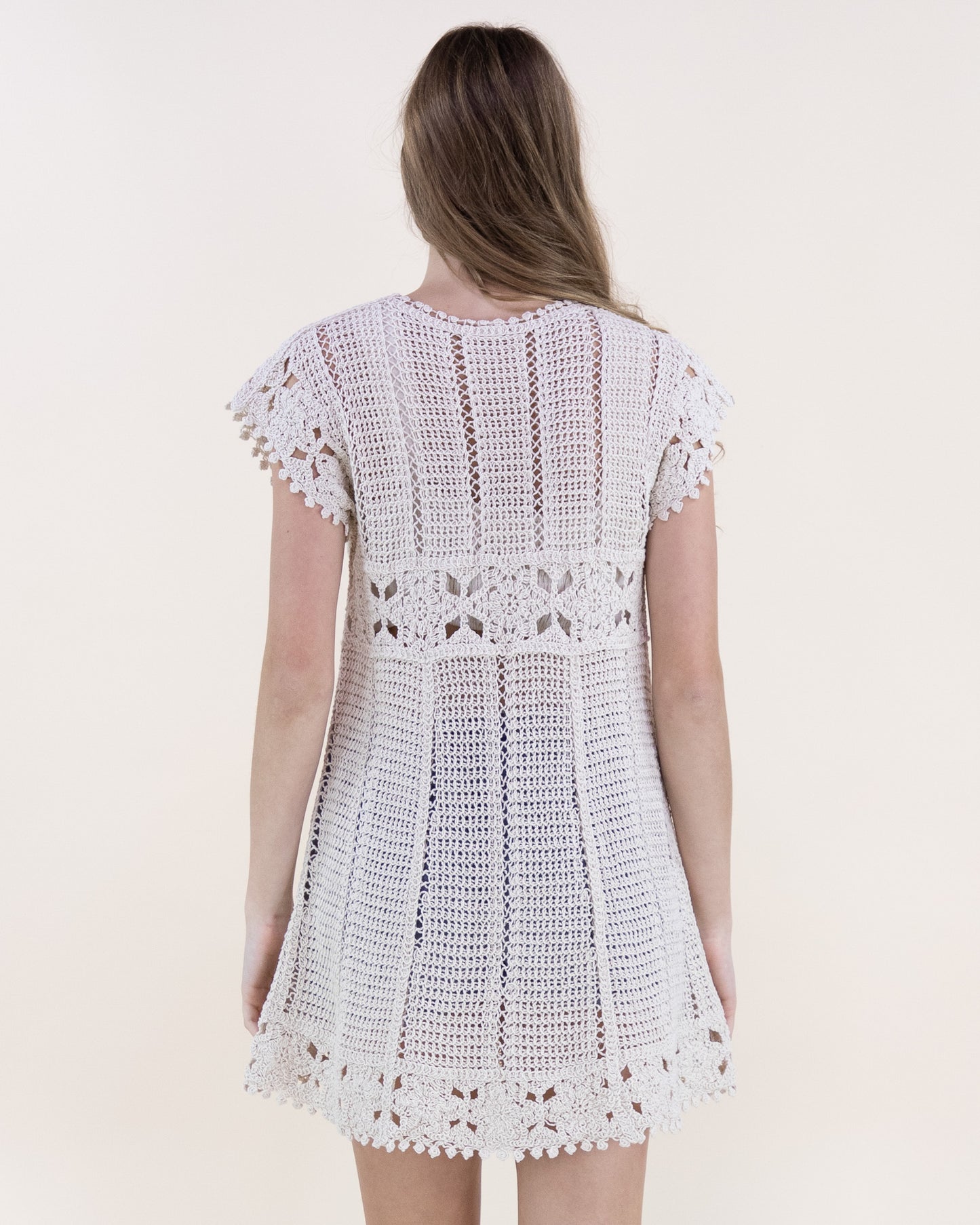 Pinwheel Short Sleeve Crochet Lace Mini Dress
