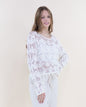 Blooming Cotton Crochet Crew Neck Blouse w/ Fringed Hem