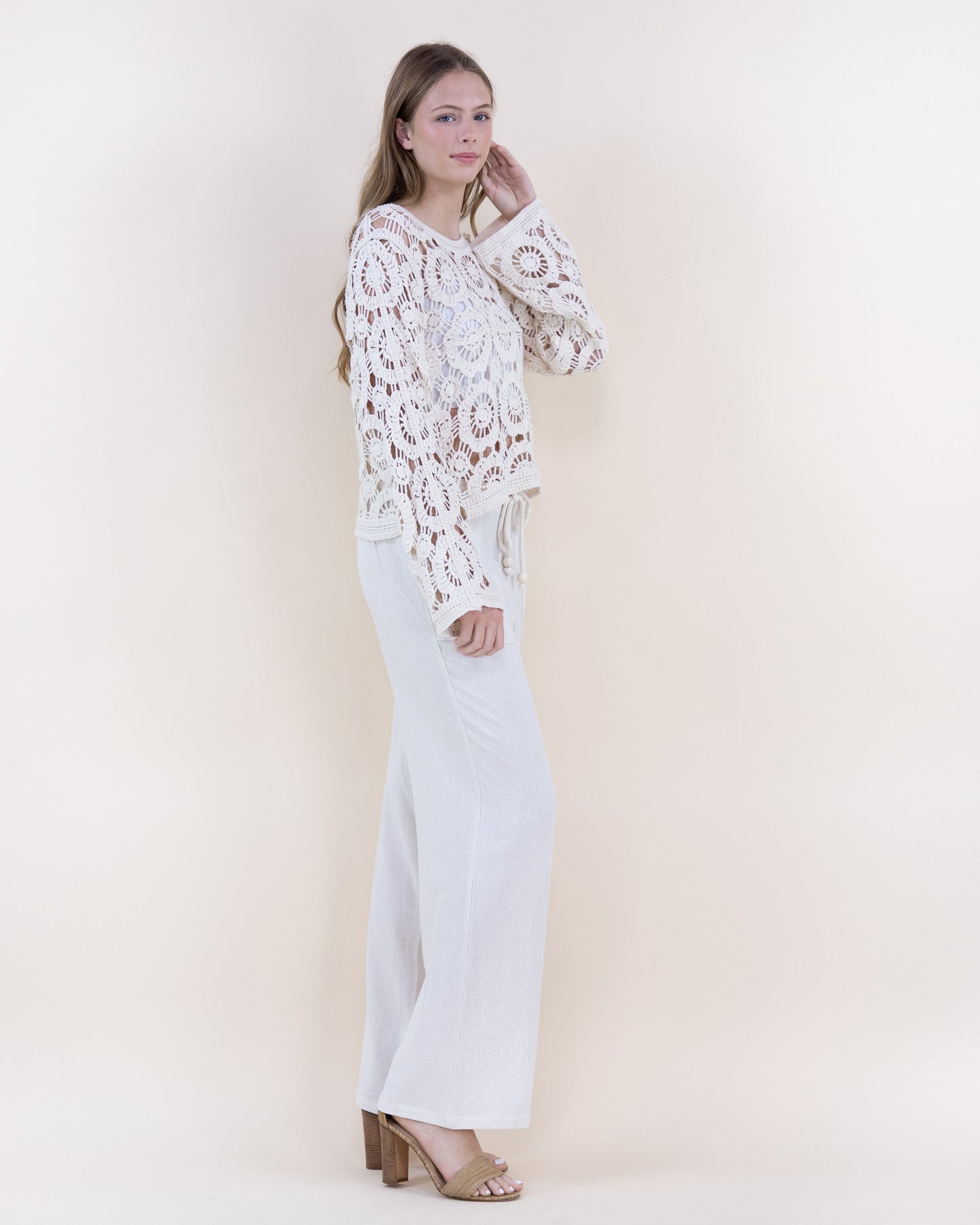 Flower Wheel Doily Cotton Crochet Scoop Neck Blouse