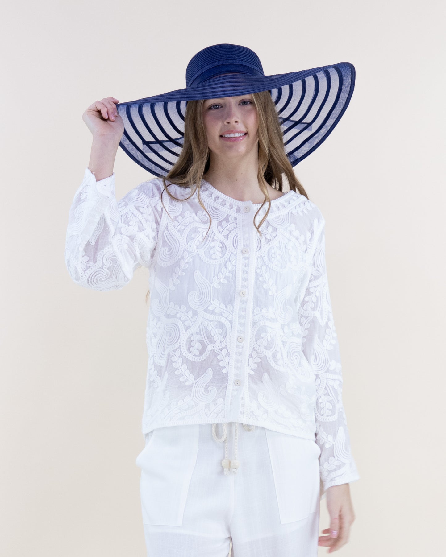 Whimsical Embroidered Cotton Crew Neck Button Up Shirt