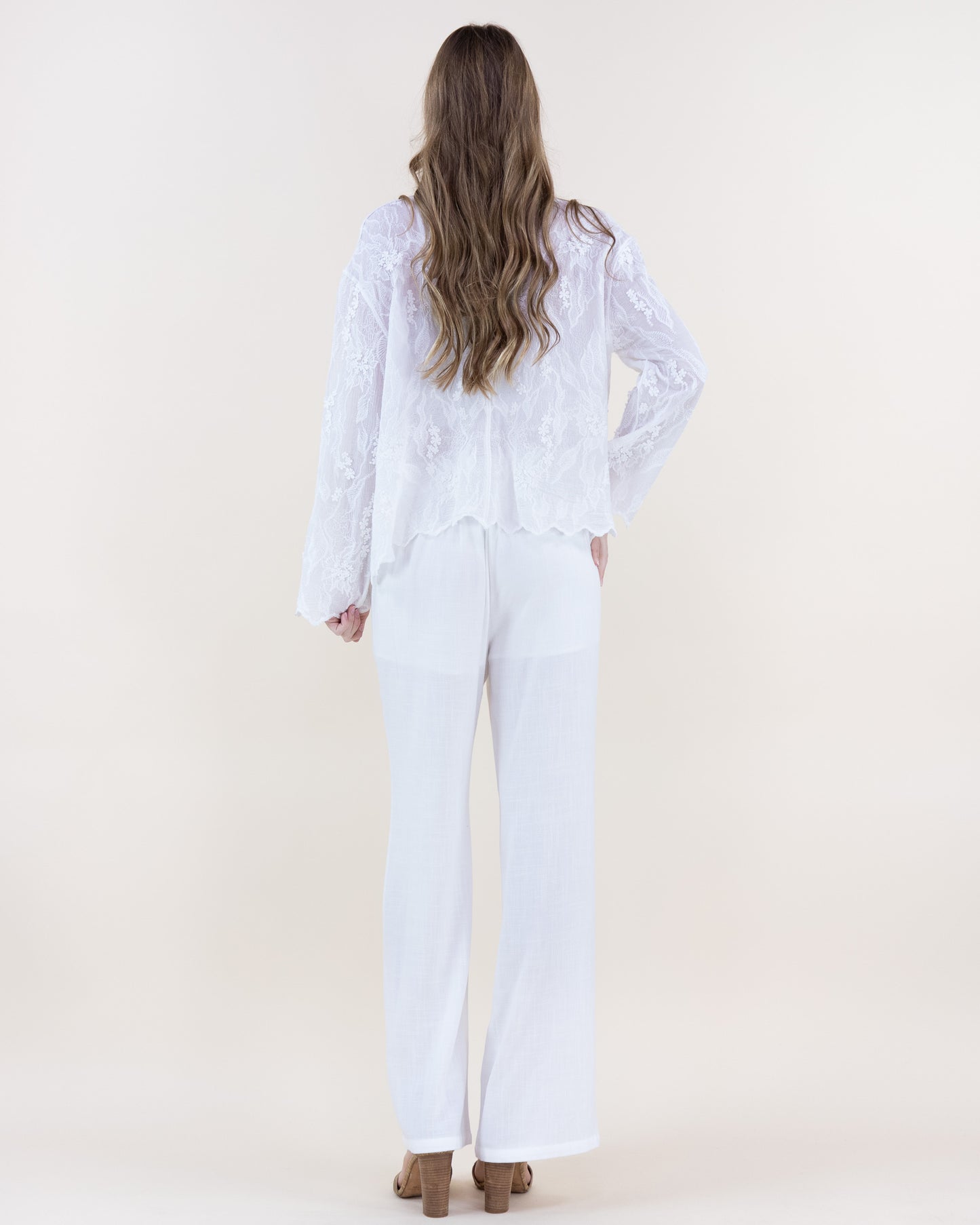 Queen of Lace Cotton Scalloped Hem Button Up Collared Shirt