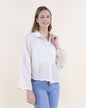 Floral Outline Scalloped Hem Sheer Cotton Button Up Shirt