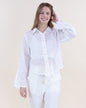 Floral Outline Scalloped Hem Sheer Cotton Button Up Shirt
