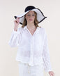 Dhalia Outline Scalloped Hem Sheer Cotton Button Up Shirt