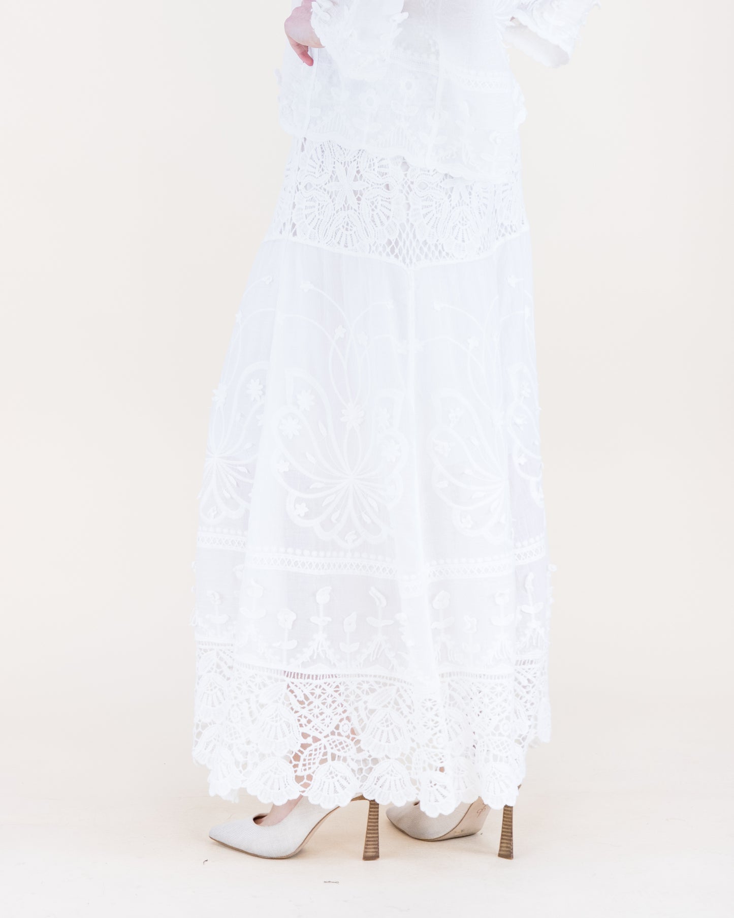 La Fleur Embroidered Lace Boho Maxi Skirt