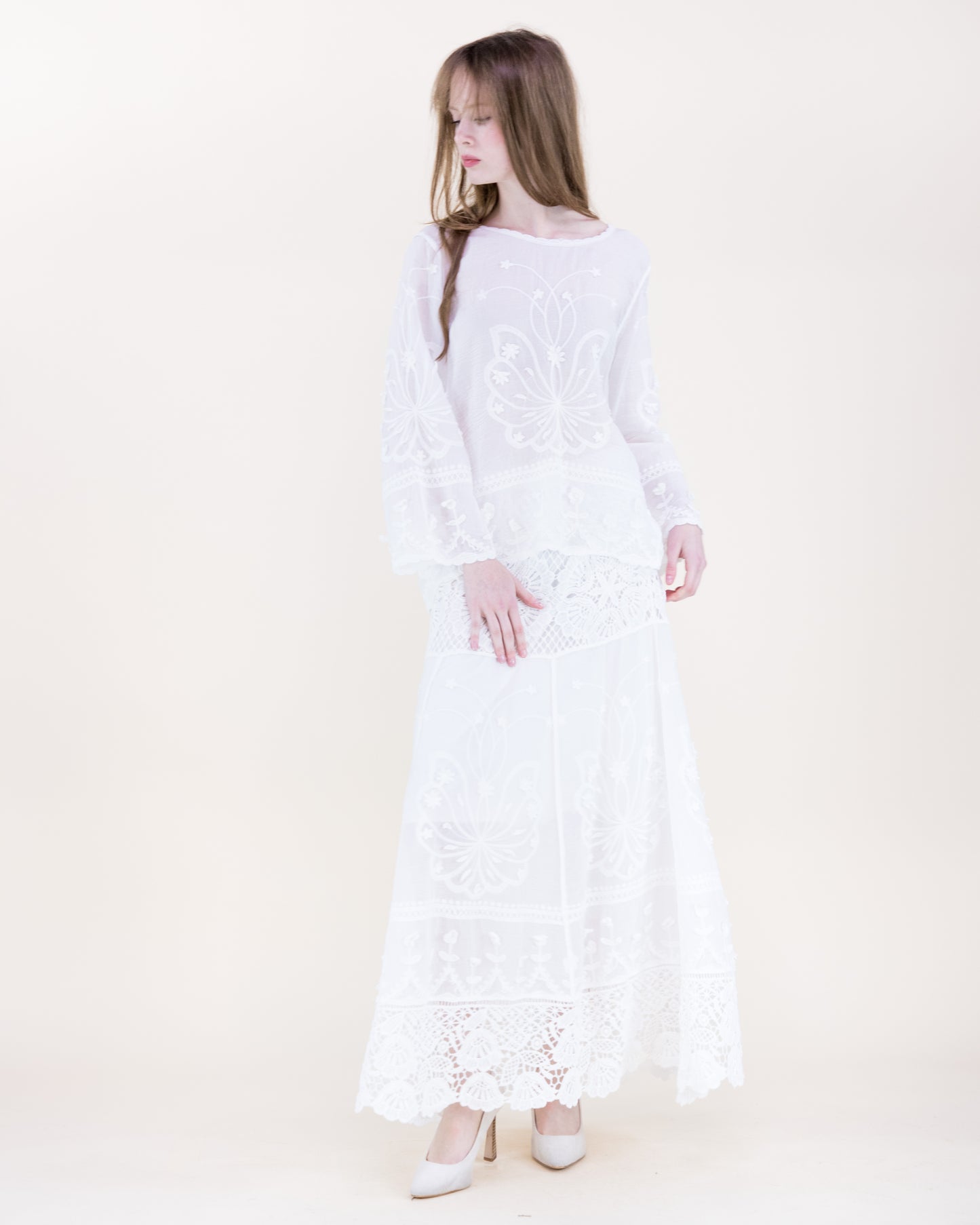 La Fleur Embroidered Lace Boho Maxi Skirt