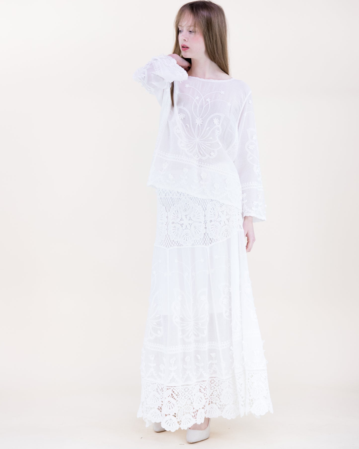 La Fleur Embroidered Lace Boho Maxi Skirt