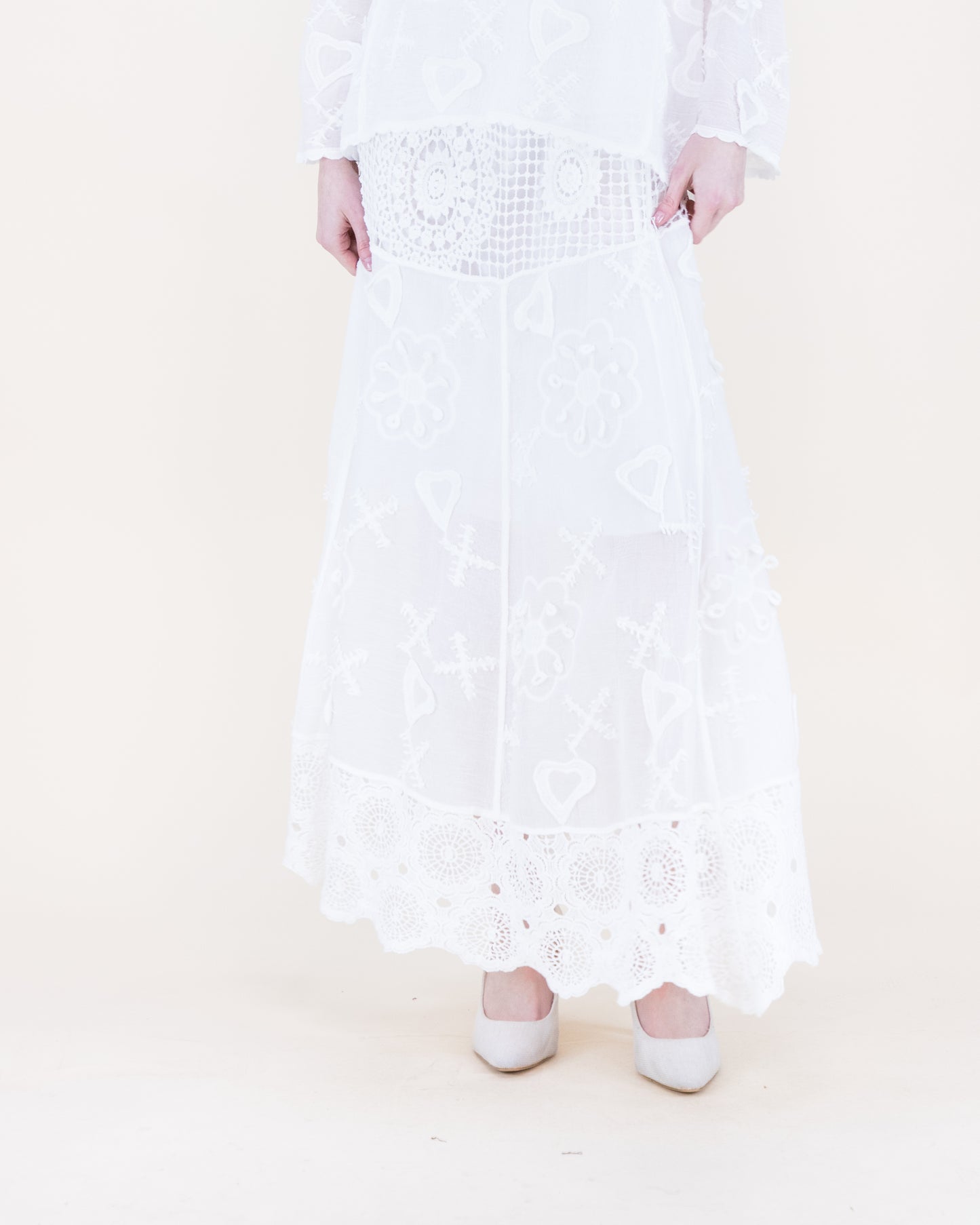 Provence Garden Embroidery Lace Boho Maxi Skirt