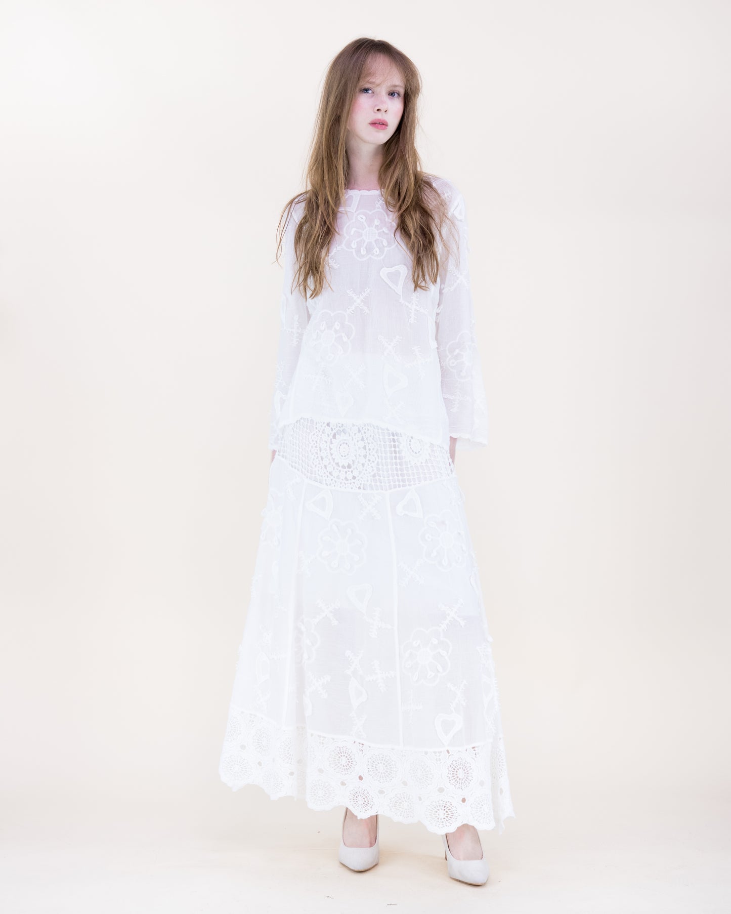 Provence Garden Embroidery Lace Boho Maxi Skirt