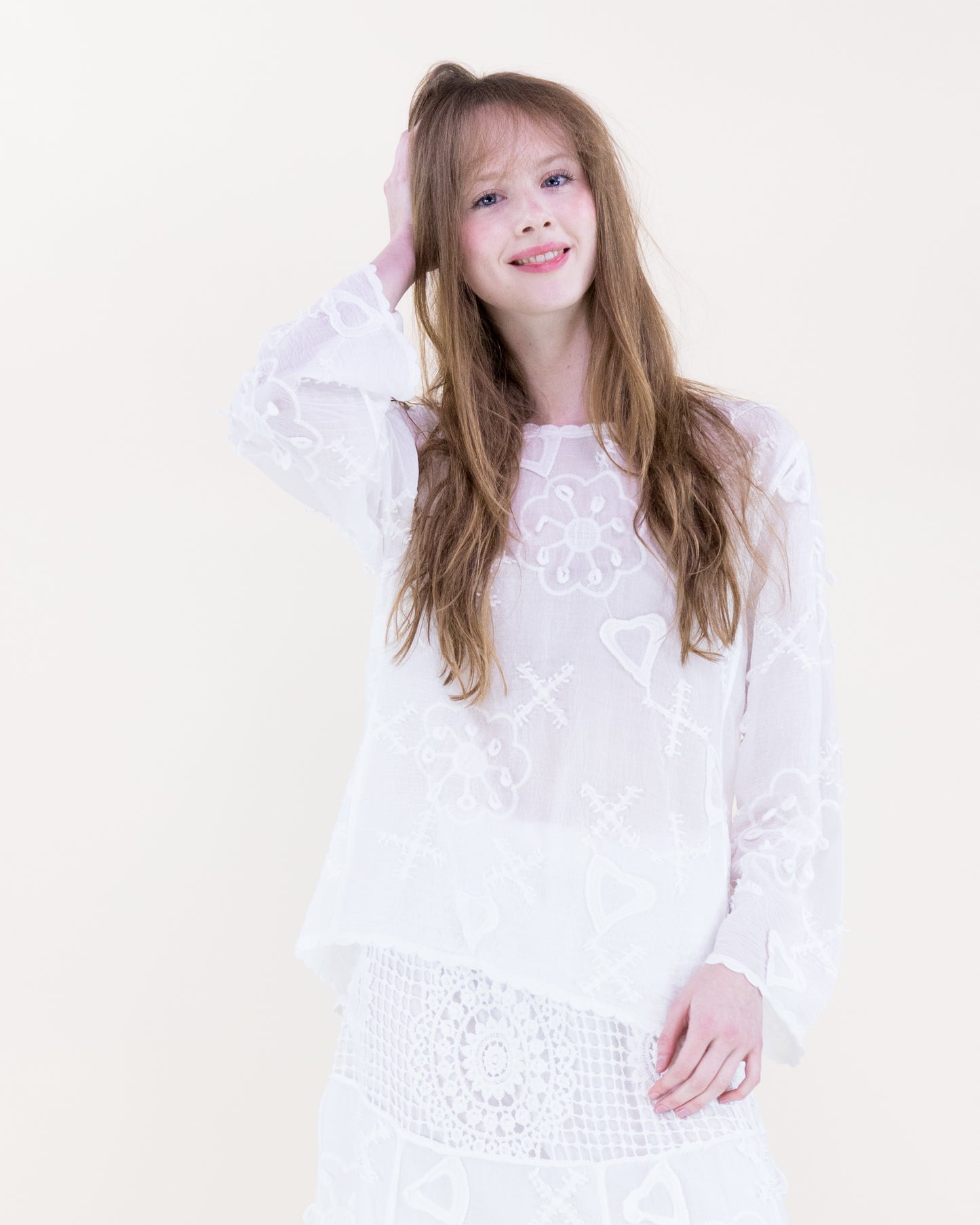 Provence Garden Embroidery Scoop Neck Top