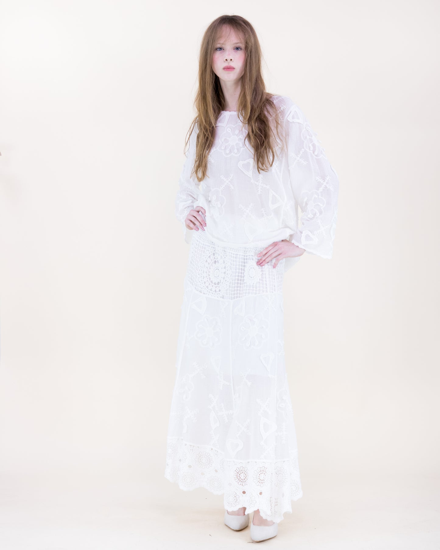 Provence Garden Embroidery Lace Boho Maxi Skirt
