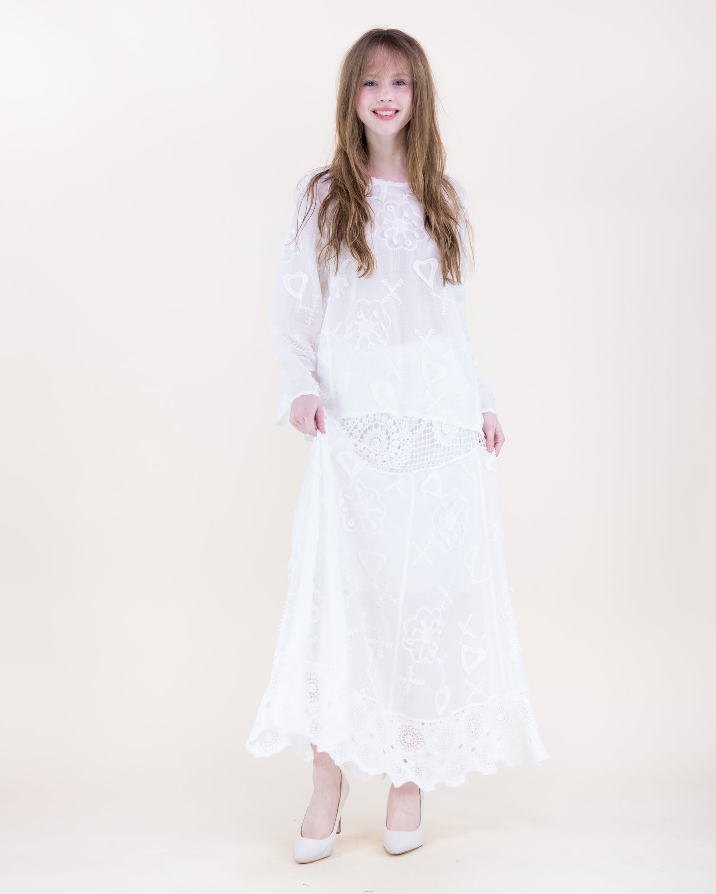 Provence Garden Embroidery Lace Boho Maxi Skirt