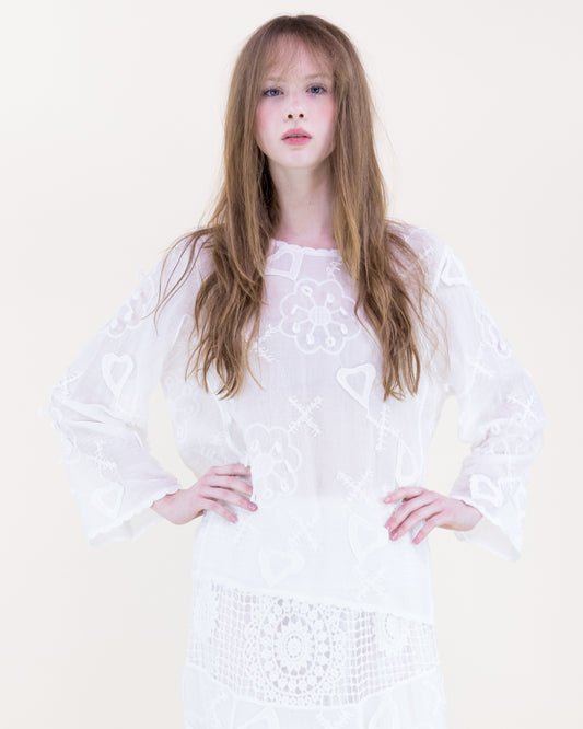 Provence Garden Embroidery Scoop Neck Top