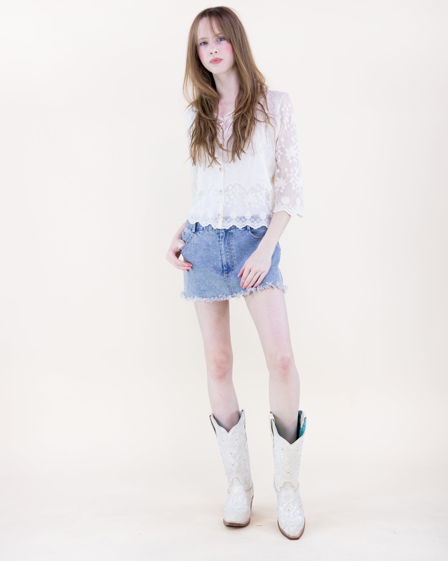 Riviera Bloom Sheer Lace Blouse