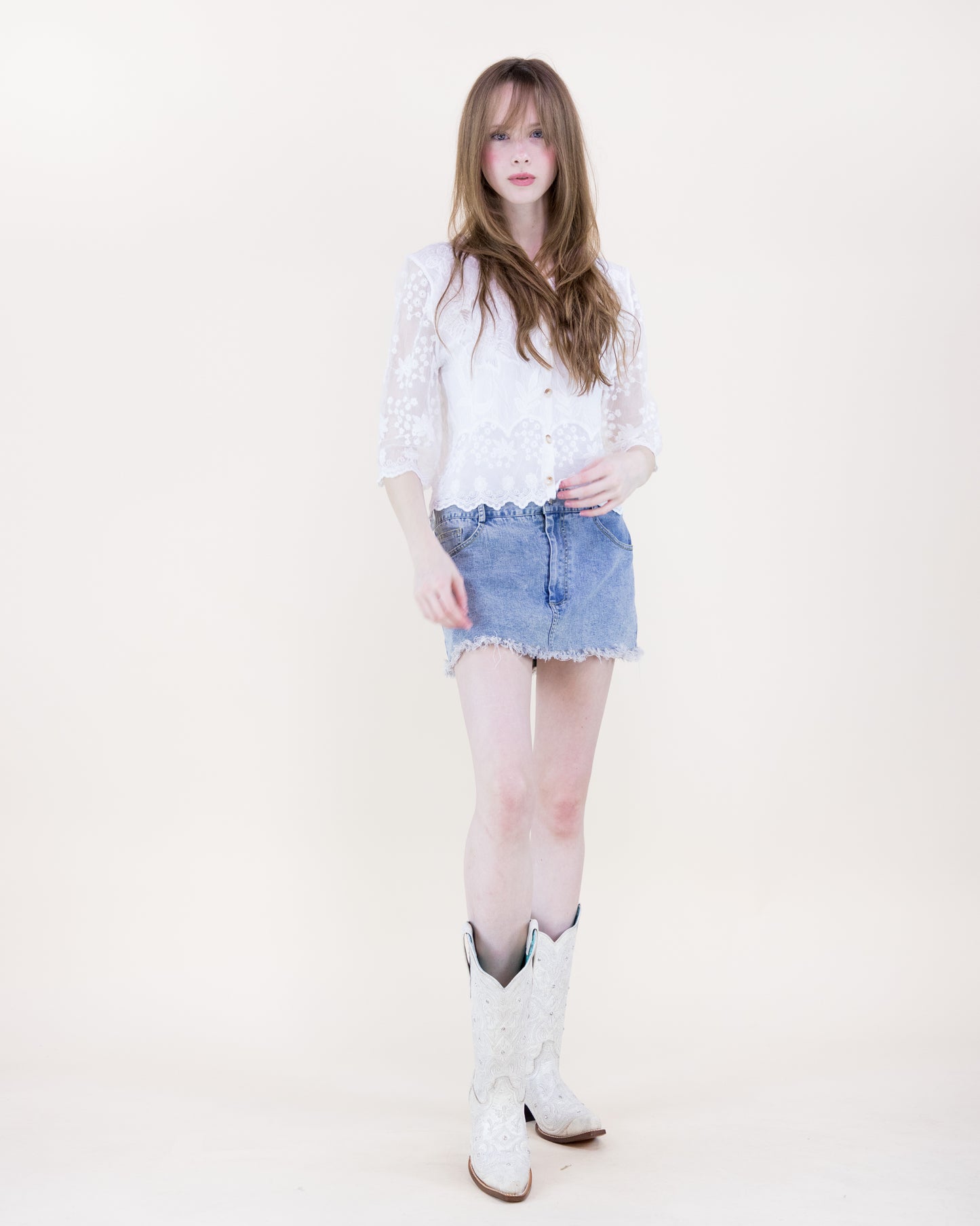 Riviera Bloom Sheer Lace Blouse