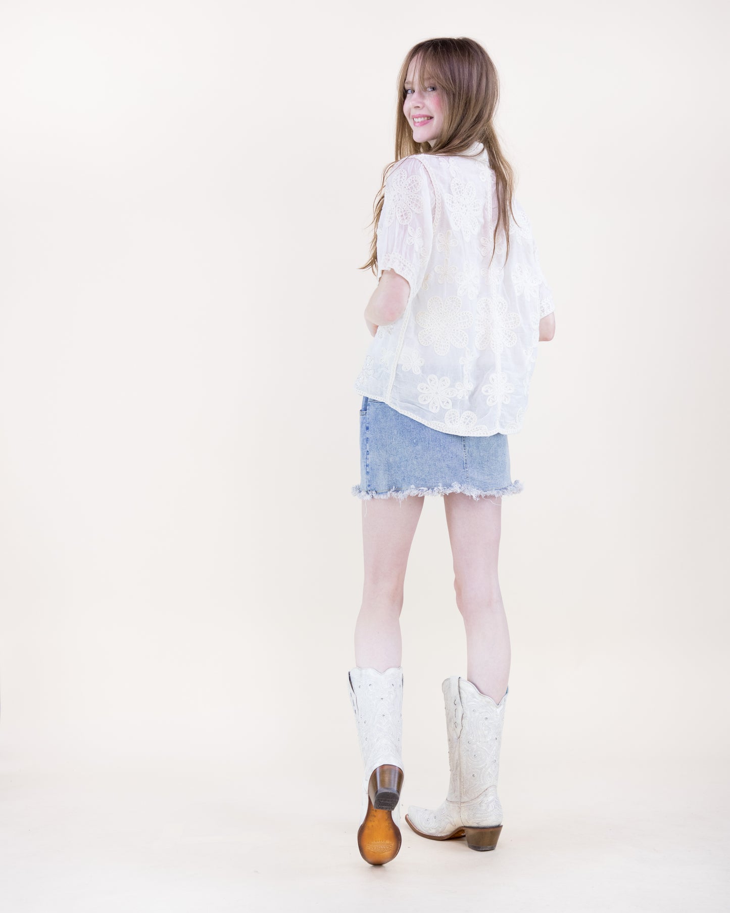 Garden Party Bead Embroidered Short Sleeve Shirt