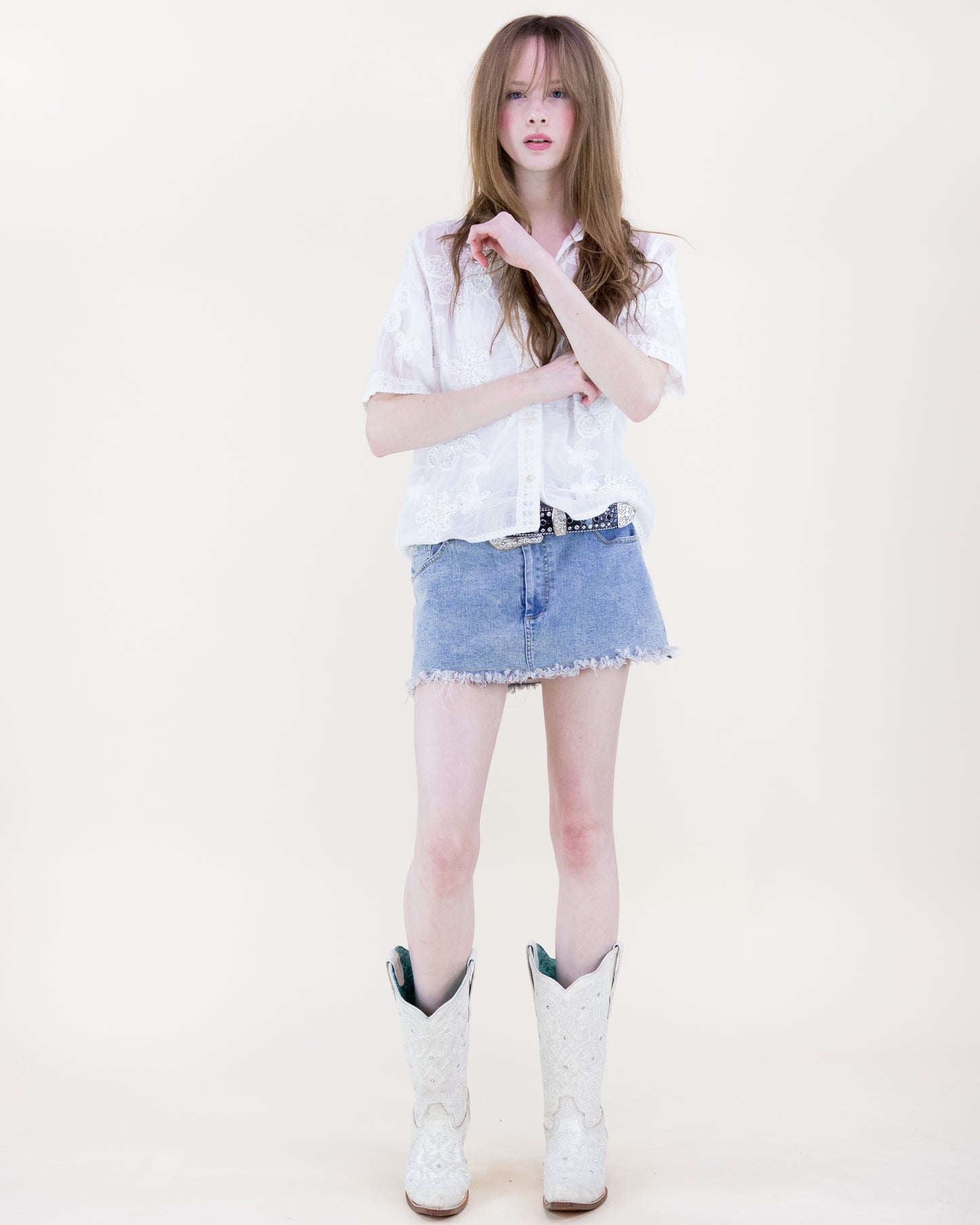 Garden Party Bead Embroidered Short Sleeve Shirt
