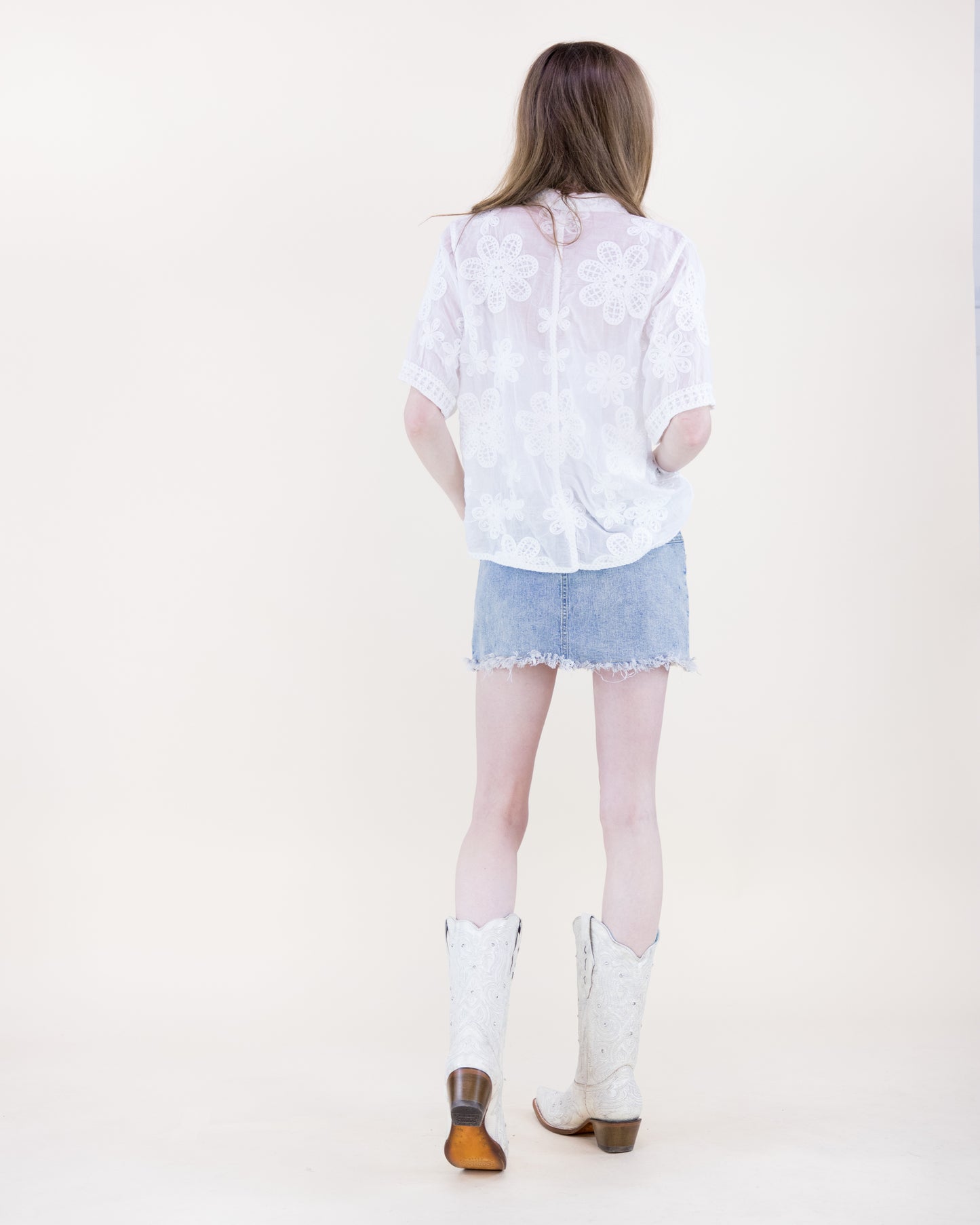 Garden Party Bead Embroidered Short Sleeve Shirt