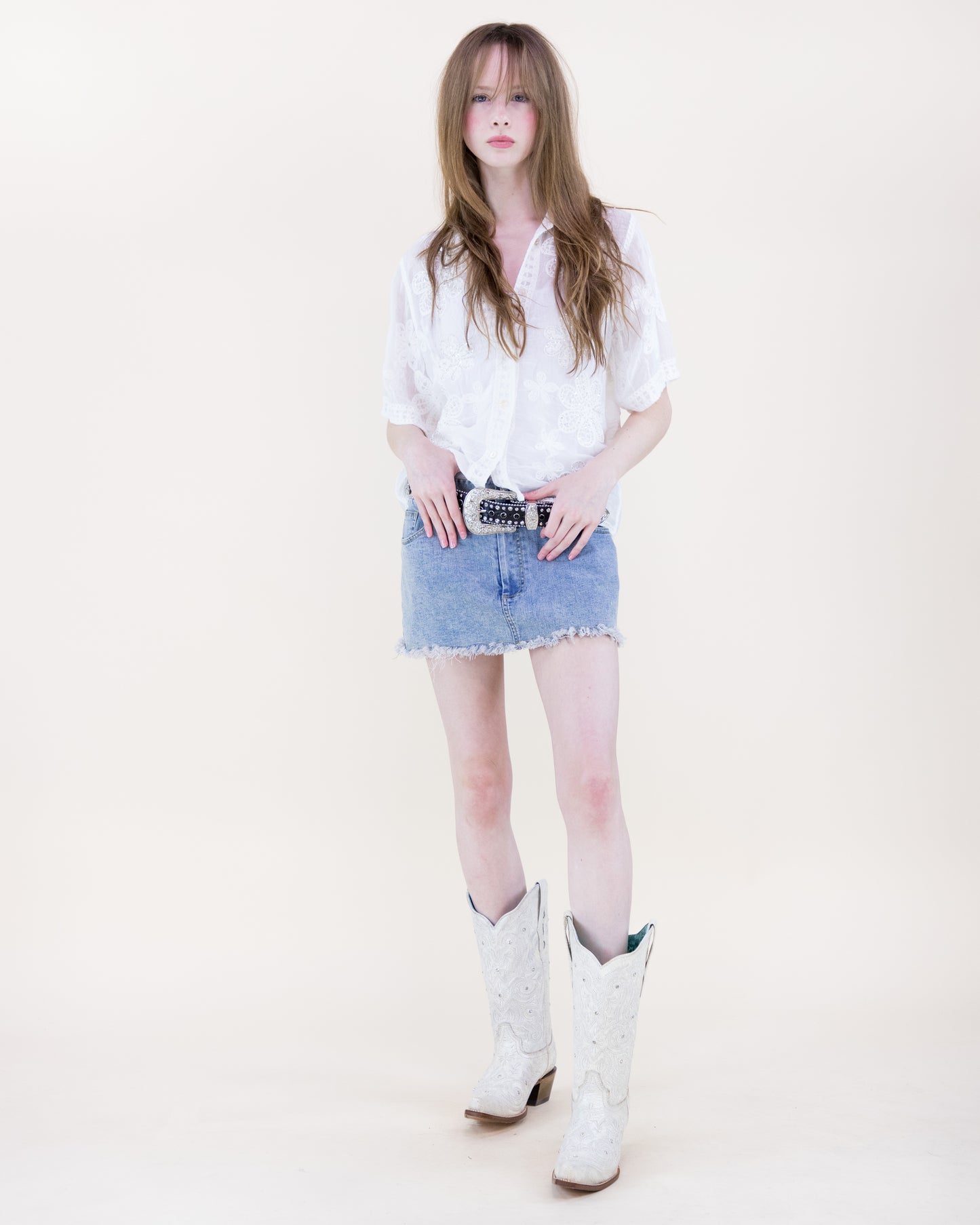 Garden Party Bead Embroidered Short Sleeve Shirt