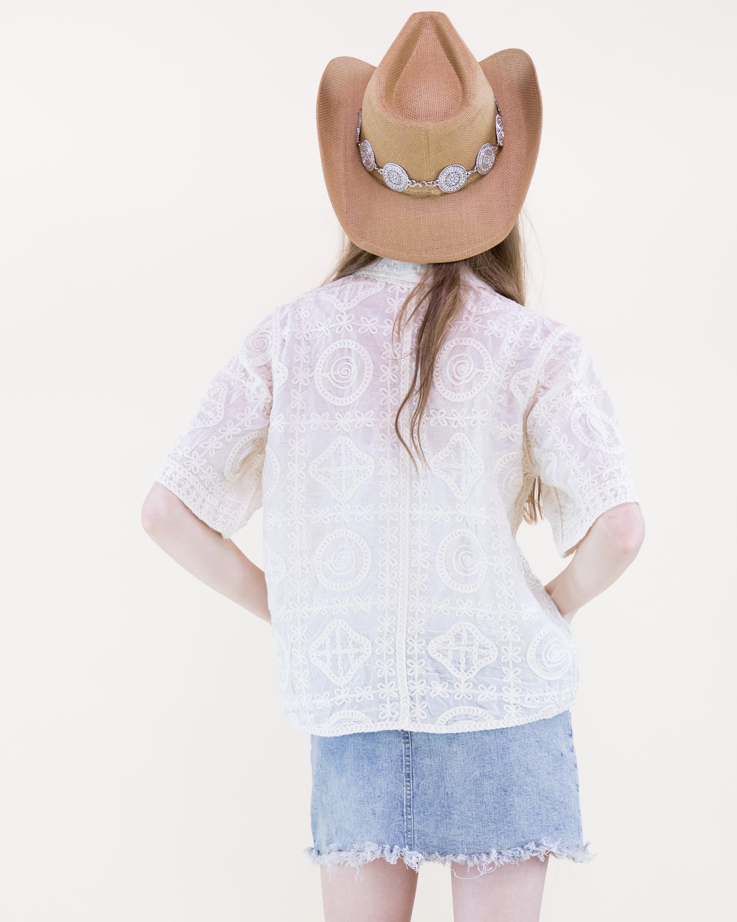 Medallion Bead Embroidered Short Sleeve Shirt
