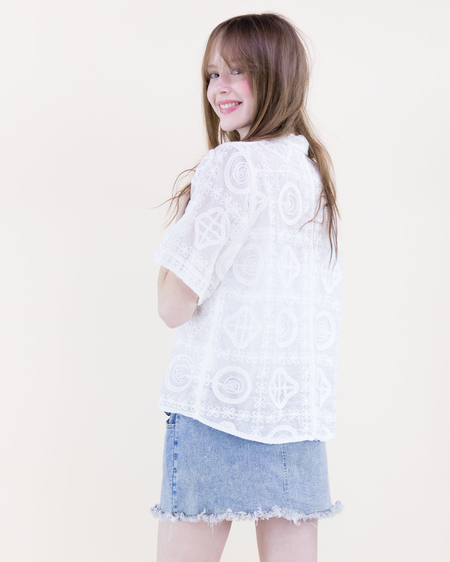 Medallion Bead Embroidered Short Sleeve Shirt