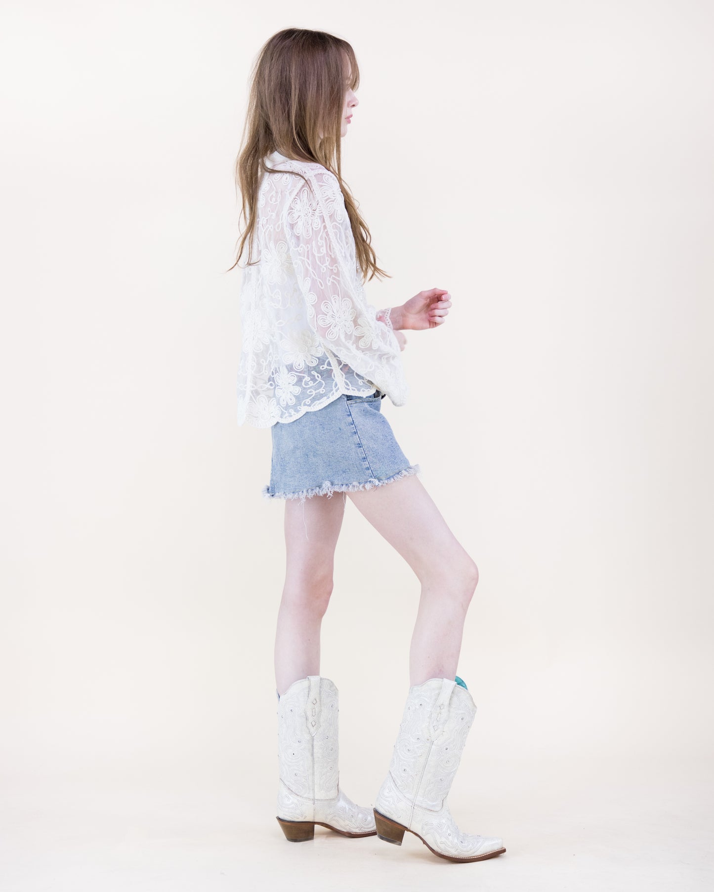 Belle Blossom Sequin Lacework Sheer Long Sleeve Shirt