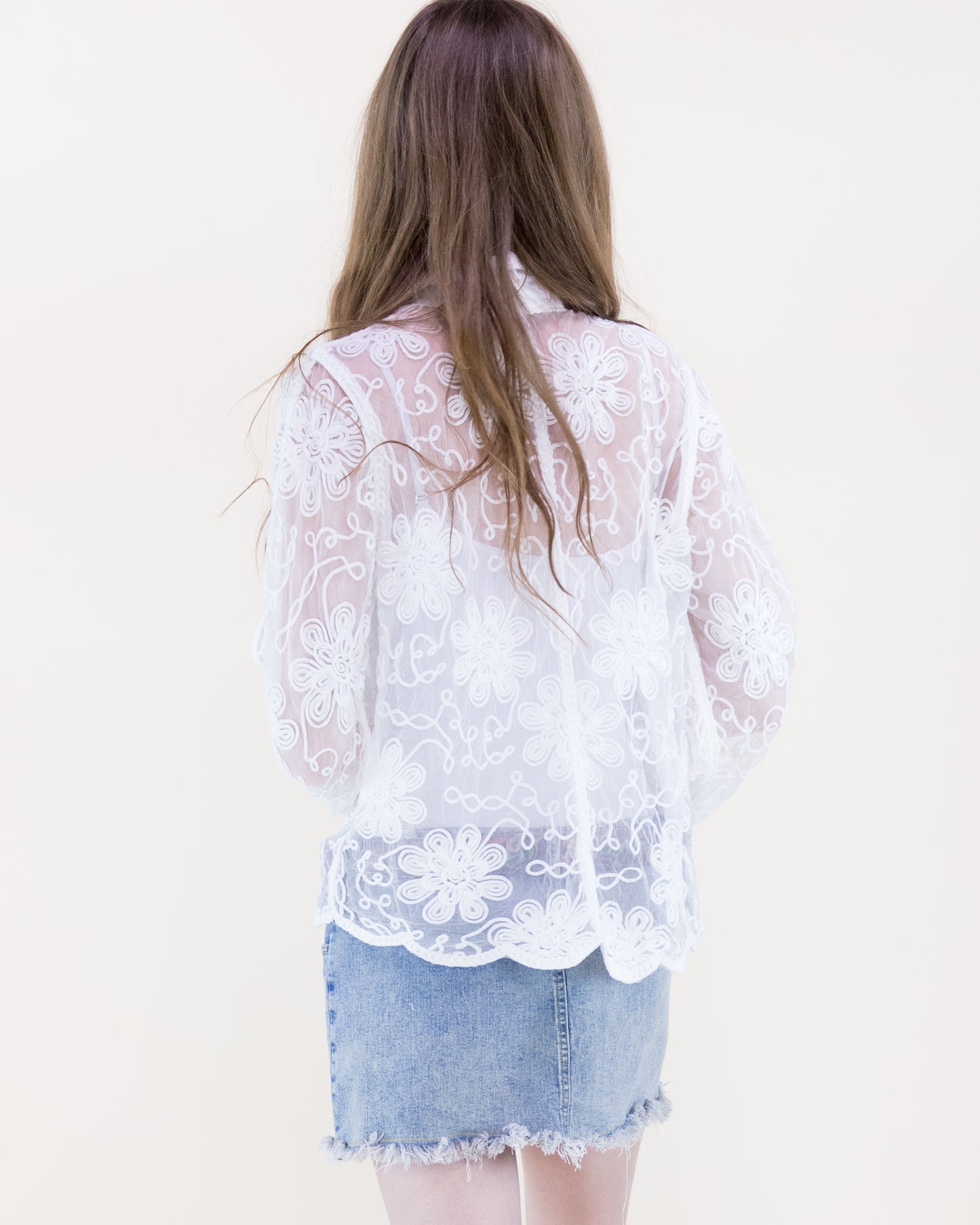 Belle Blossom Sequin Lacework Sheer Long Sleeve Shirt