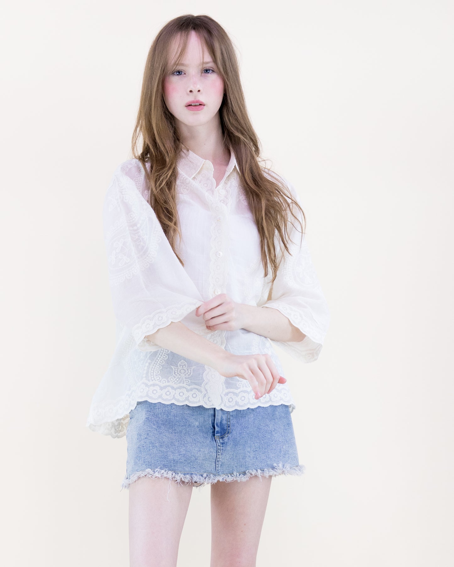 Floral Paisley Cotton Scalloped Hem Shirt