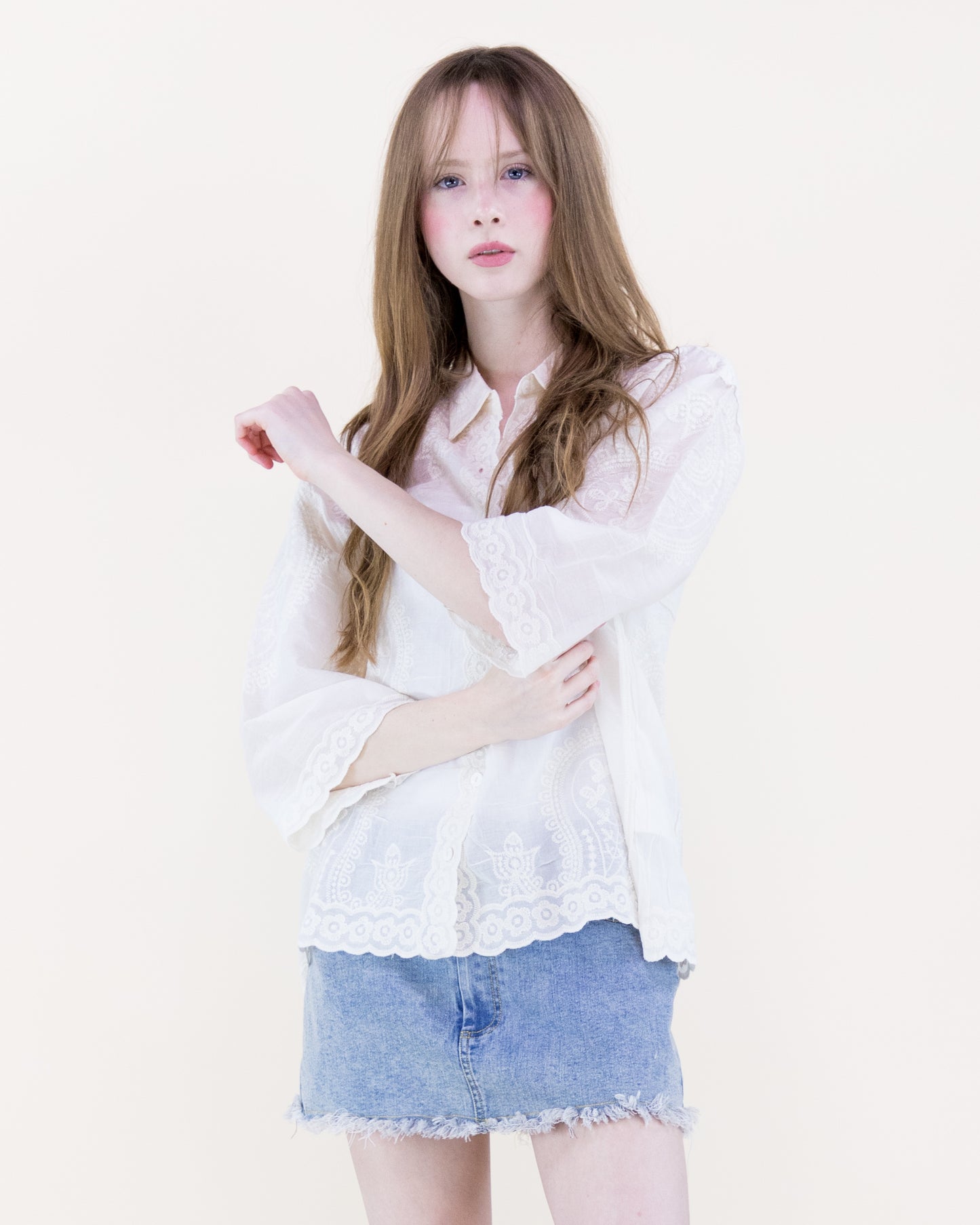 Floral Paisley Cotton Scalloped Hem Shirt