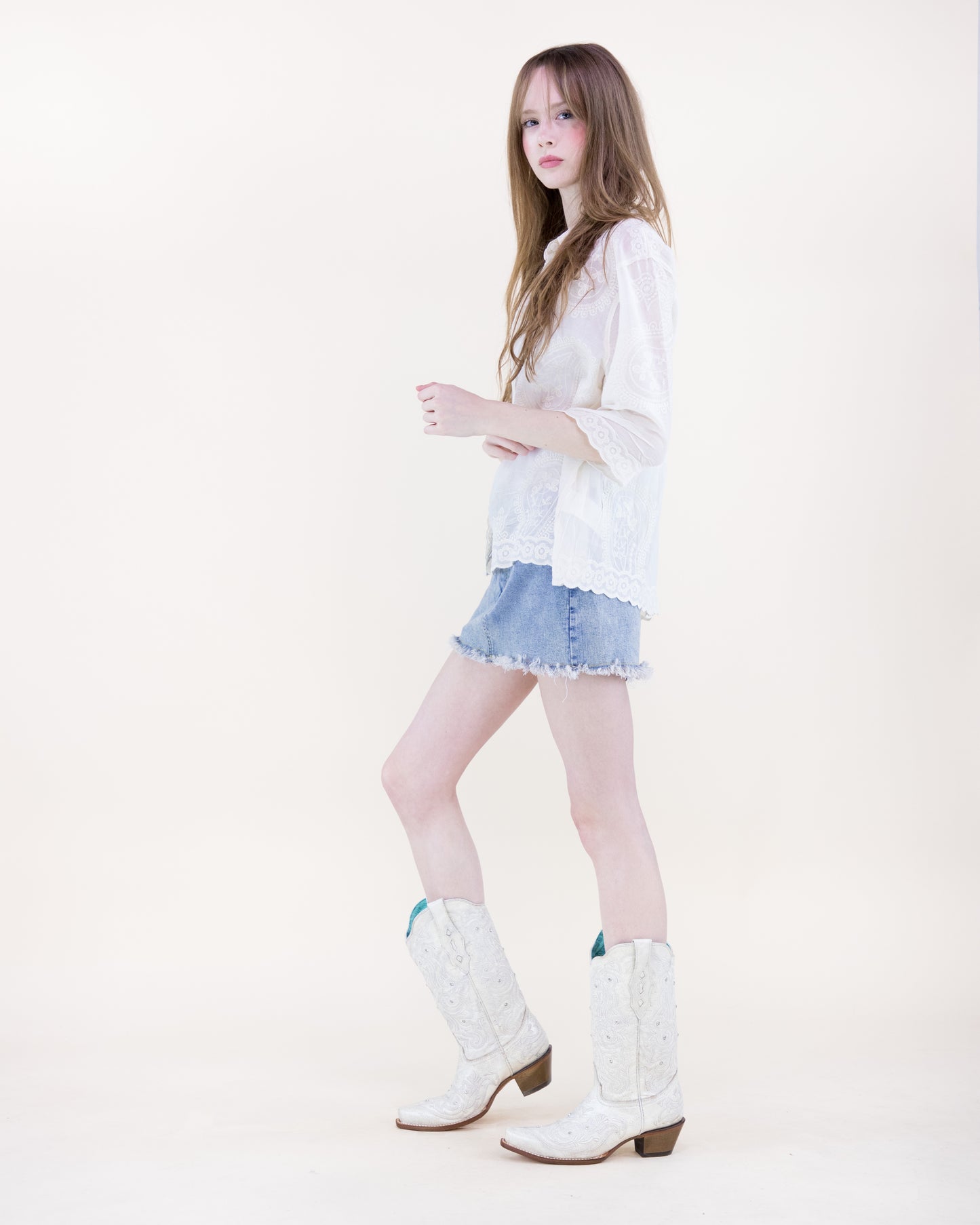Floral Paisley Cotton Scalloped Hem Shirt
