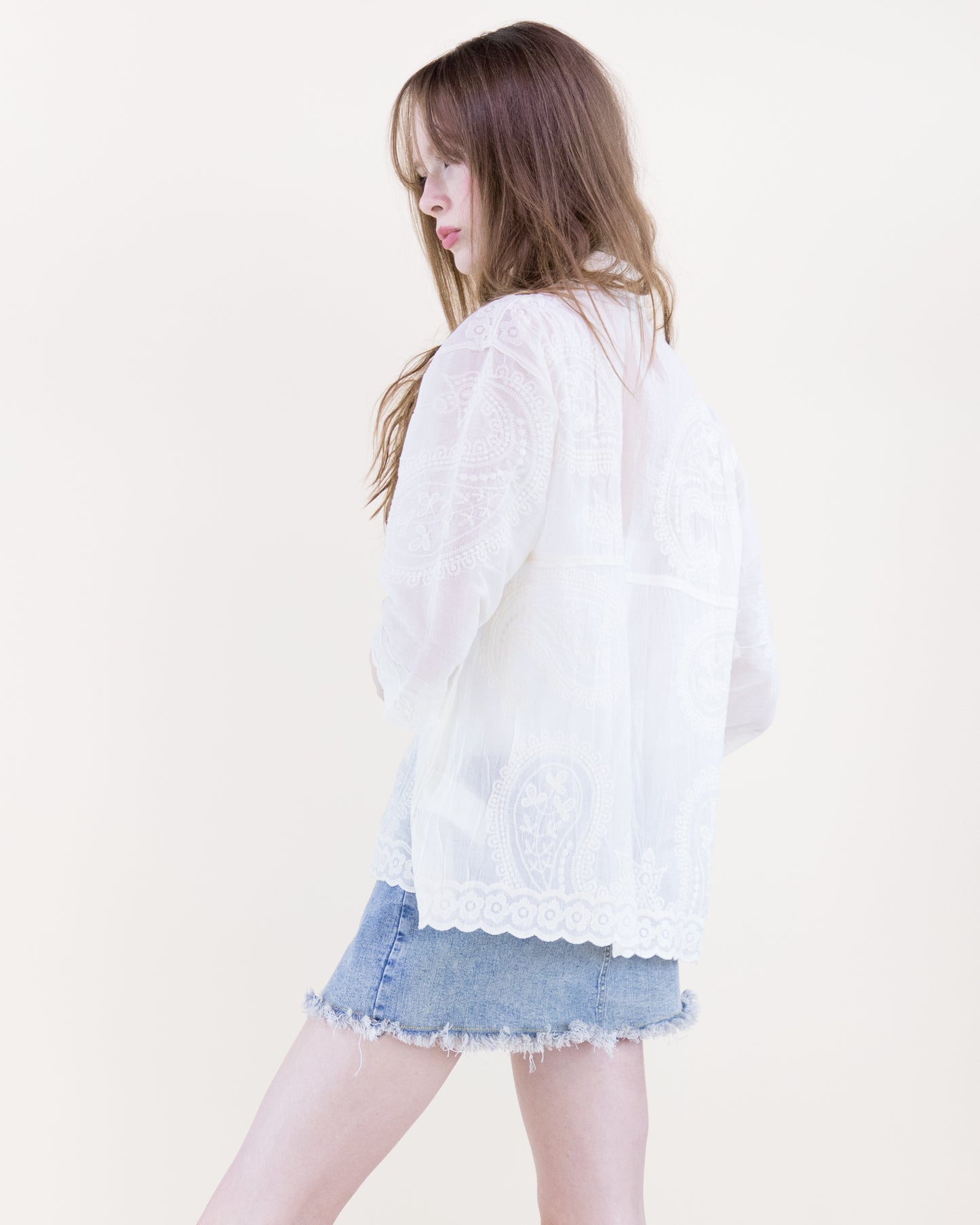 Floral Paisley Cotton Scalloped Hem Shirt
