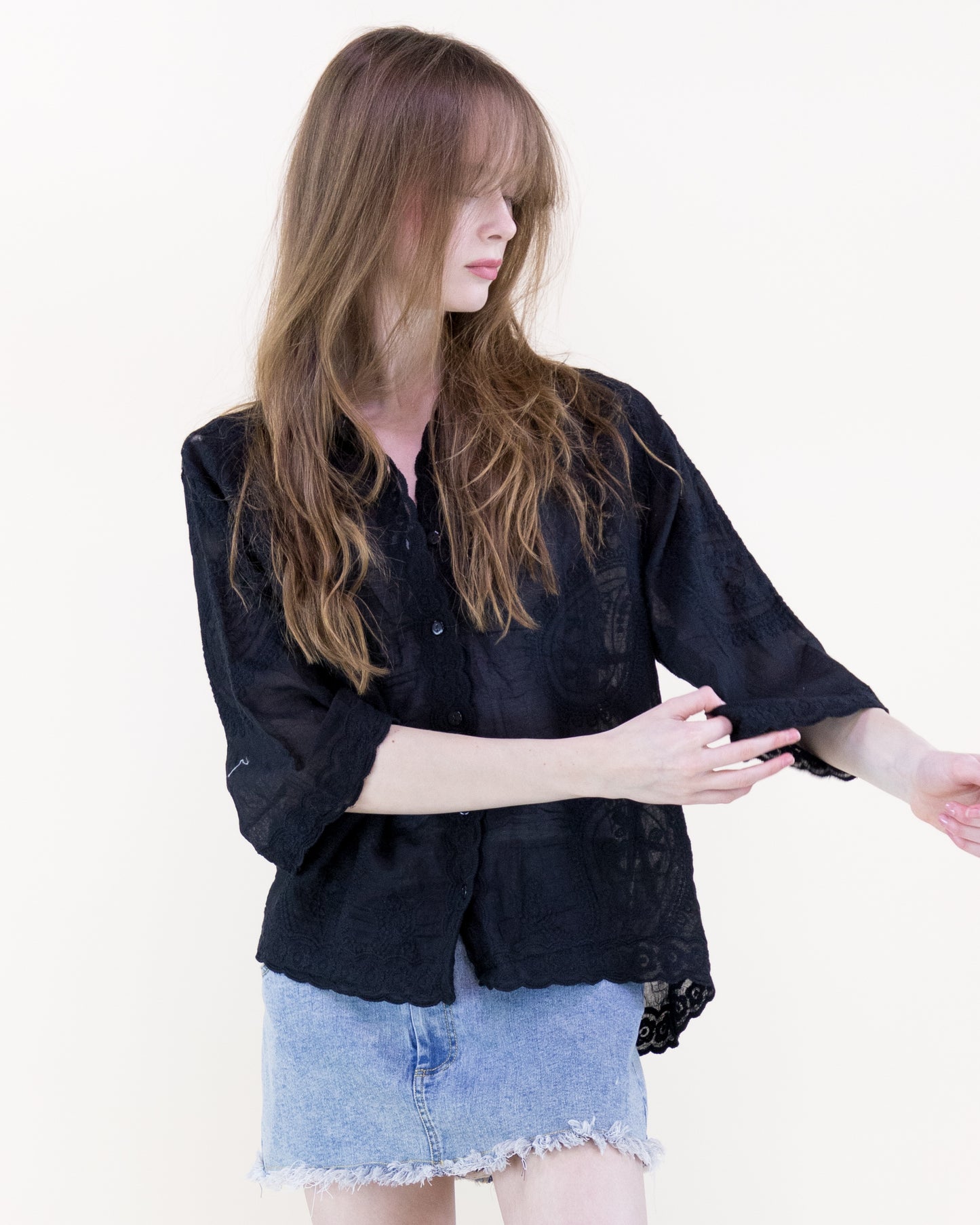 Floral Paisley Cotton Scalloped Hem Shirt