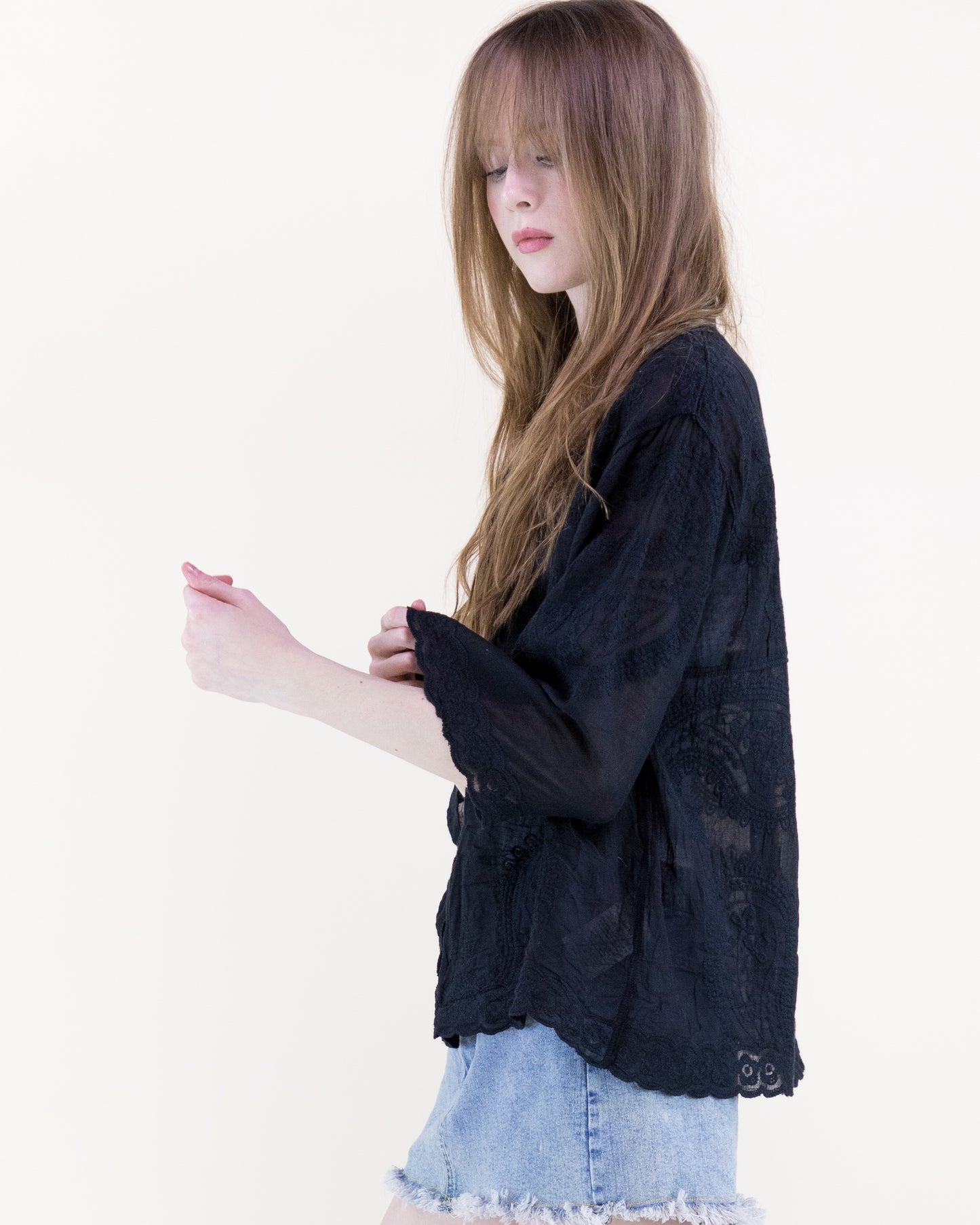 Floral Paisley Cotton Scalloped Hem Shirt