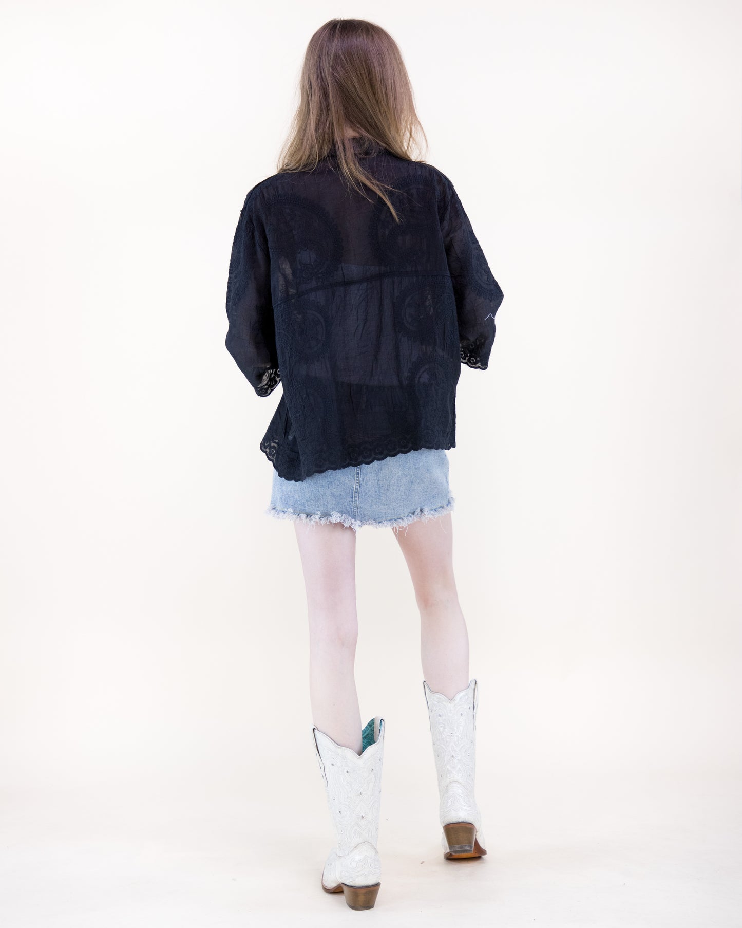 Floral Paisley Cotton Scalloped Hem Shirt