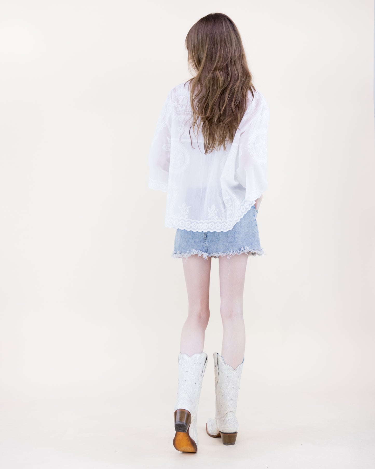 Floral Paisley Cotton Scalloped Hem Shirt