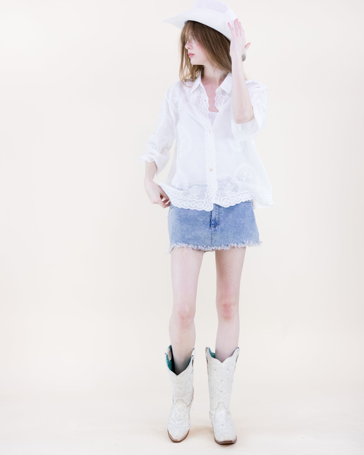 Floral Paisley Cotton Scalloped Hem Shirt