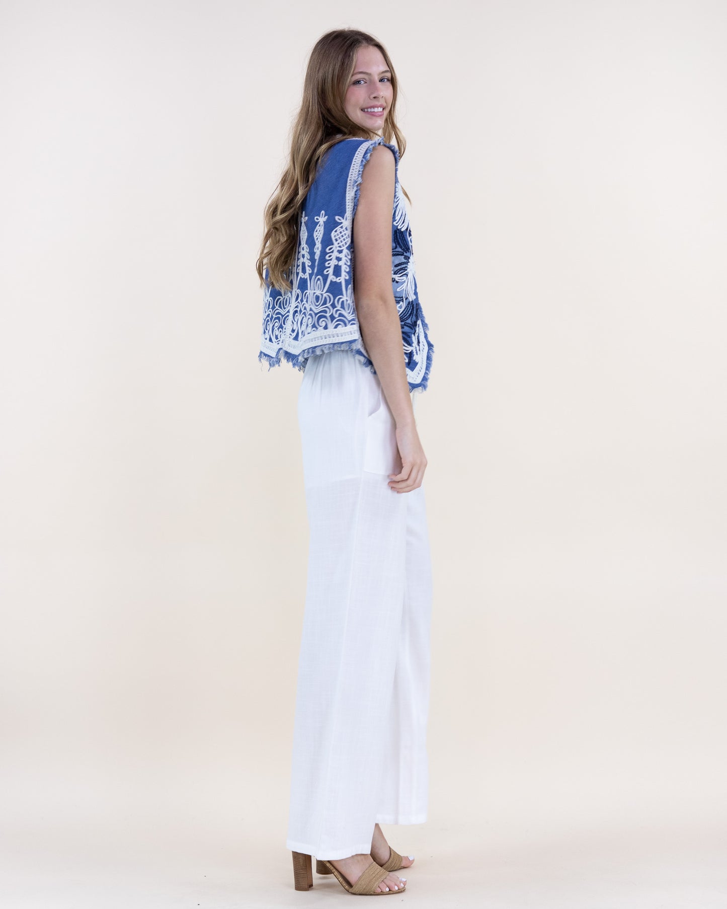 Wildflower Embroidered Raw Hem Denim Vest