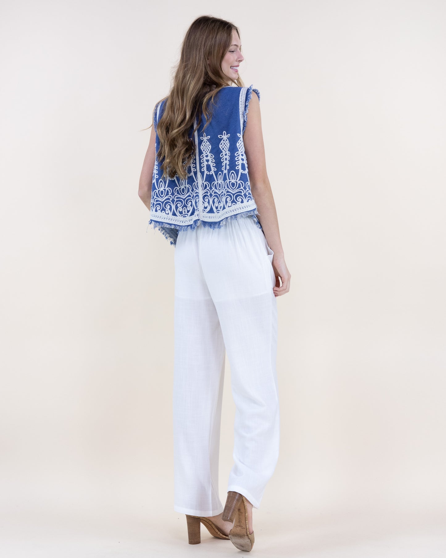 Wildflower Embroidered Raw Hem Denim Vest