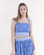Chambray Diamond Embroidered Square Neck Crop Top