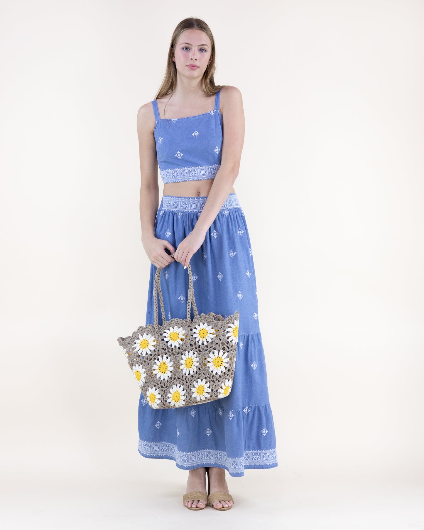 Hand Knitted Crochet Daisy Tote Bag