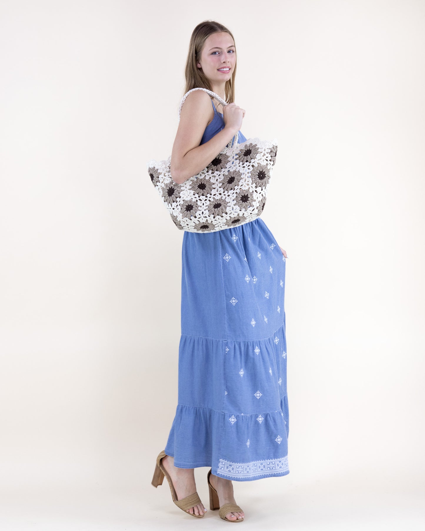 Hand Knitted Crochet Daisy Tote Bag